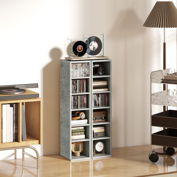 HOMCOM Set of Two 102 CD Storage Units - Cement Grey Aosom UK