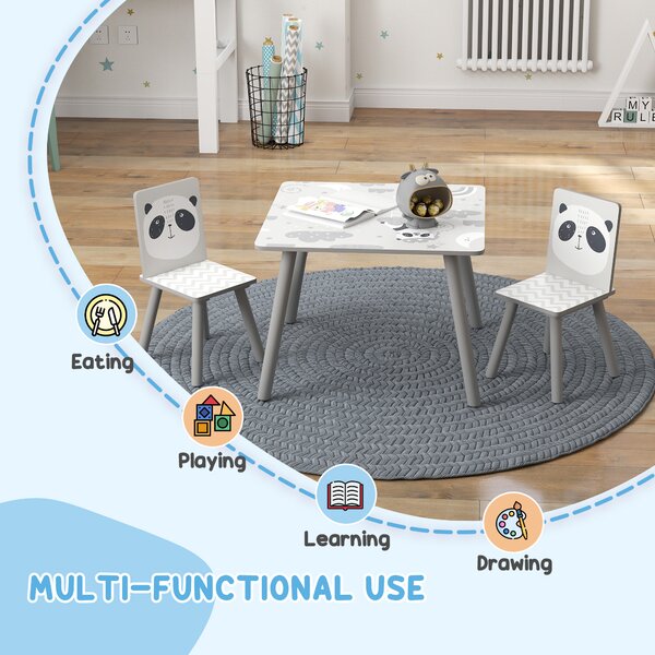 ZONEKIZ Kids Table and Chair Set, Toddler Table with 2 Chairs, Toddler Furniture Set, for Ages 3-8 Years - Grey Aosom UK