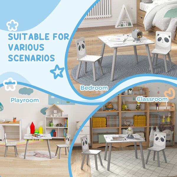 ZONEKIZ Kids Table and Chair Set, Toddler Table with 2 Chairs, Toddler Furniture Set, for Ages 3-8 Years - Grey Aosom UK