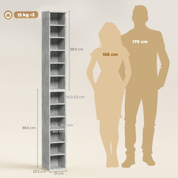 HOMCOM Set of Two 102 CD Storage Units - Cement Grey Aosom UK