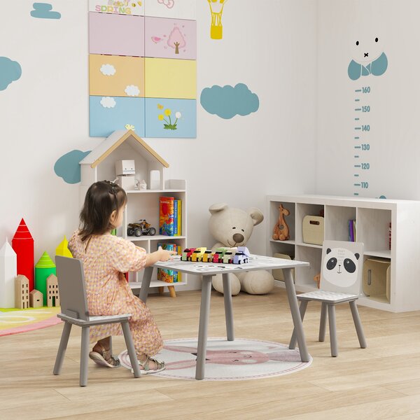 ZONEKIZ Kids Table and Chair Set, Toddler Table with 2 Chairs, Toddler Furniture Set, for Ages 3-8 Years - Grey Aosom UK
