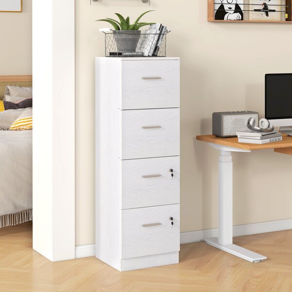 HOMCOM File Cabinet with 4 Drawers for Home Office, Vertical Filing Cabinet with Lock, Adjustable Hanging Bar for A4 and Letter Size Aosom UK