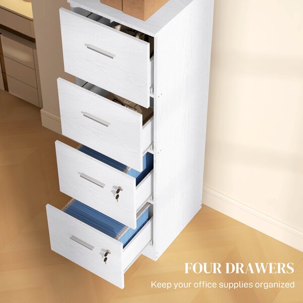 HOMCOM File Cabinet with 4 Drawers for Home Office, Vertical Filing Cabinet with Lock, Adjustable Hanging Bar for A4 and Letter Size Aosom UK