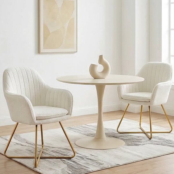 HOMCOM Modern Accent Chair Set of 2, Cashmere Tufted Armchair with Padded Seat, Occasional Bedroom Chair with Cross Steel Legs for Living Room, Cream White Aosom UK