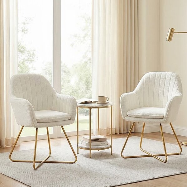 HOMCOM Modern Accent Chair Set of 2, Cashmere Tufted Armchair with Padded Seat, Occasional Bedroom Chair with Cross Steel Legs for Living Room, Cream White Aosom UK