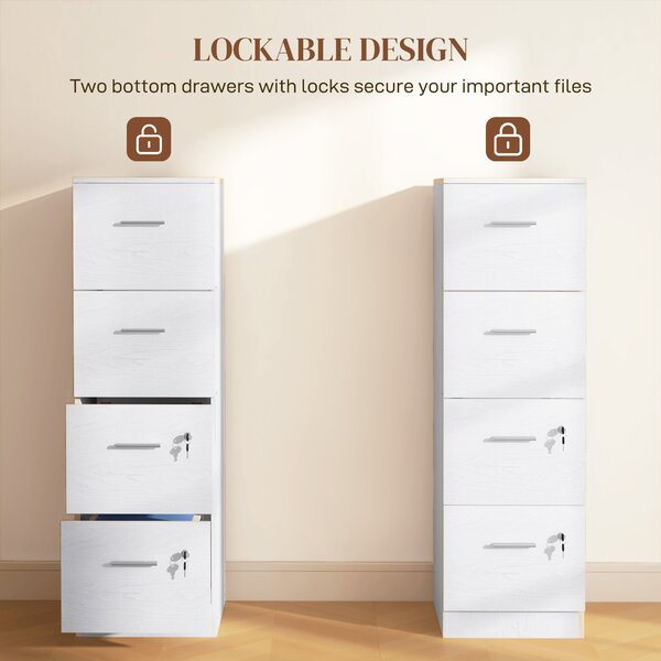 HOMCOM File Cabinet with 4 Drawers for Home Office, Vertical Filing Cabinet with Lock, Adjustable Hanging Bar for A4 and Letter Size Aosom UK