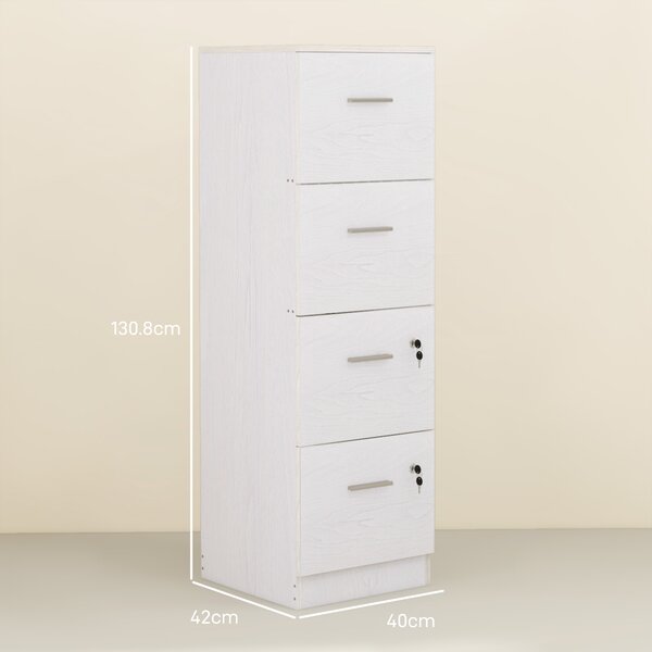 HOMCOM File Cabinet with 4 Drawers for Home Office, Vertical Filing Cabinet with Lock, Adjustable Hanging Bar for A4 and Letter Size Aosom UK