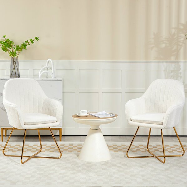 HOMCOM Modern Accent Chair Set of 2, Cashmere Tufted Armchair with Padded Seat, Occasional Bedroom Chair with Cross Steel Legs for Living Room, Cream White Aosom UK