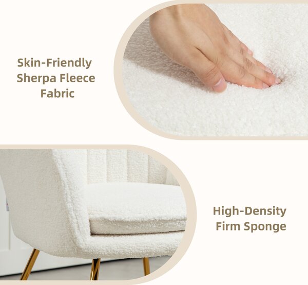 HOMCOM Modern Accent Chair Set of 2, Cashmere Tufted Armchair with Padded Seat, Occasional Bedroom Chair with Cross Steel Legs for Living Room, Cream White Aosom UK