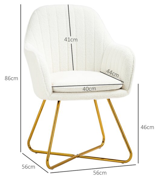 HOMCOM Modern Accent Chair Set of 2, Cashmere Tufted Armchair with Padded Seat, Occasional Bedroom Chair with Cross Steel Legs for Living Room, Cream White Aosom UK