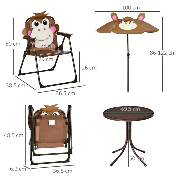 Outsunny Kids Picnic & Table Chair set, Outdoor Folding Garden Furniture w/ Removable, Adjustable Sun Umbrella, Ages 3-6 Years, Brown Aosom UK
