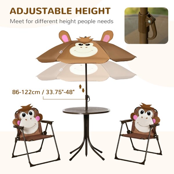 Outsunny Kids Picnic & Table Chair set, Outdoor Folding Garden Furniture w/ Removable, Adjustable Sun Umbrella, Ages 3-6 Years, Brown Aosom UK