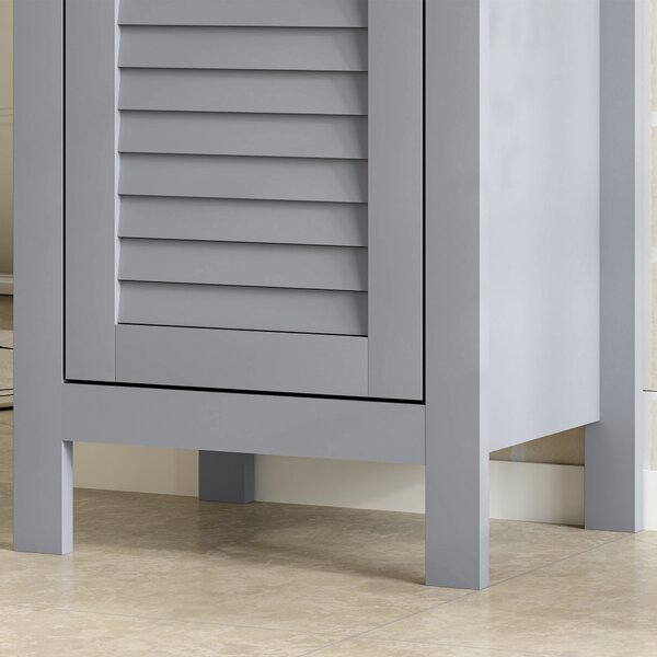 Kleankin Tall Linen Cabinet: Freestanding Bathroom Storage with 3-Tier Shelf & Cupboard, Slim Side Organiser, Grey Aosom UK