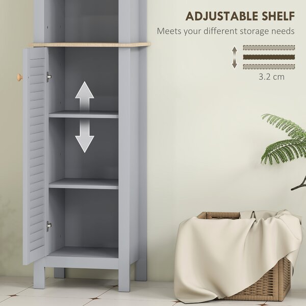 Kleankin Tall Linen Cabinet: Freestanding Bathroom Storage with 3-Tier Shelf & Cupboard, Slim Side Organiser, Grey Aosom UK