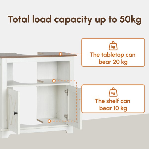 Kleankin Under Sink Cabinet Bathroom Vanity Unit with Double Doors and Storage Shelves, 60 x 30 x 60cm, White