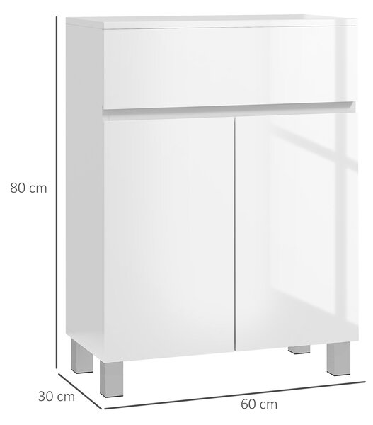 Kleankin Freestanding Bathroom Cabinet: High Gloss Storage with Drawer, Adjustable Shelf, White