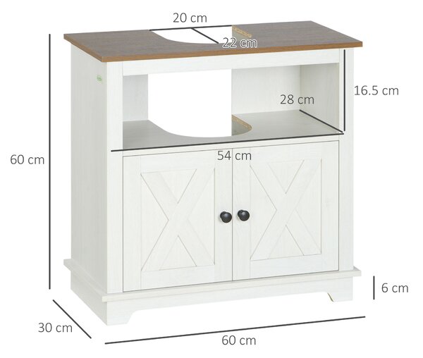 Kleankin Under Sink Cabinet Bathroom Vanity Unit with Double Doors and Storage Shelves, 60 x 30 x 60cm, White