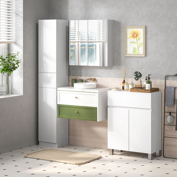 Kleankin Freestanding Bathroom Cabinet: High Gloss Storage with Drawer, Adjustable Shelf, White