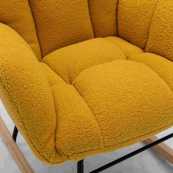Teddy Fabric Nursery Room Rocking Chair with Padded Seat, Tufted Upholstered Modern Rocker for Garden, Living Room, 80x70x95 cm, Yellow Aosom.UK