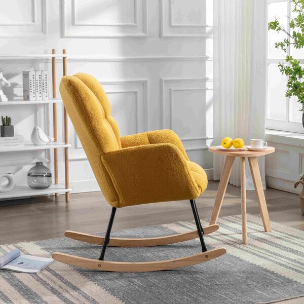 Teddy Fabric Nursery Room Rocking Chair with Padded Seat, Tufted Upholstered Modern Rocker for Garden, Living Room, 80x70x95 cm, Yellow Aosom.UK