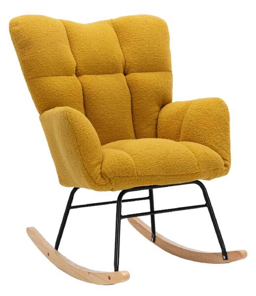 Teddy Fabric Nursery Room Rocking Chair with Padded Seat, Tufted Upholstered Modern Rocker for Garden, Living Room, 80x70x95 cm, Yellow Aosom.UK