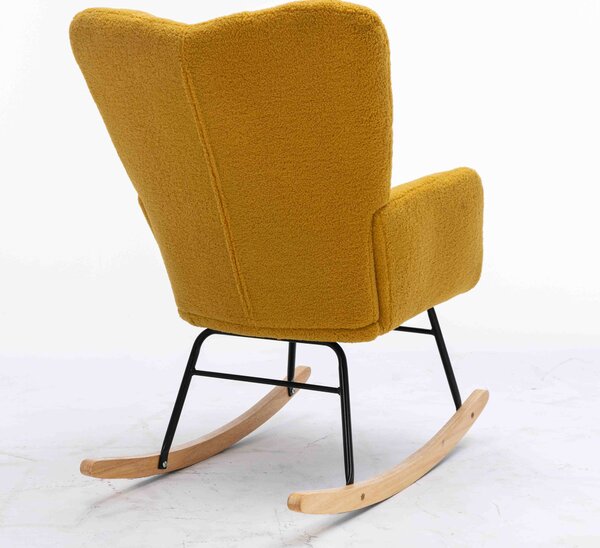 Teddy Fabric Nursery Room Rocking Chair with Padded Seat, Tufted Upholstered Modern Rocker for Garden, Living Room, 80x70x95 cm, Yellow Aosom.UK