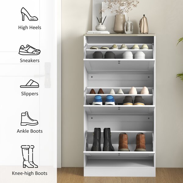 HOMCOM Shoe Cabinet with 3 Flip Drawers, Narrow Shoe Storage Cabinet for 18 Pairs, Freestanding Slim Shoe Rack for Entryway, Hallway, White Aosom UK