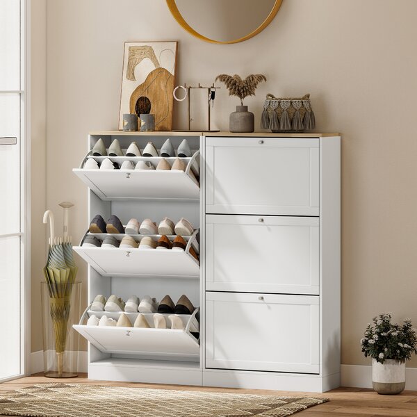 HOMCOM Shoe Cabinet with 3 Flip Drawers, Narrow Shoe Storage Cabinet for 18 Pairs, Freestanding Slim Shoe Rack for Entryway, Hallway, White Aosom UK