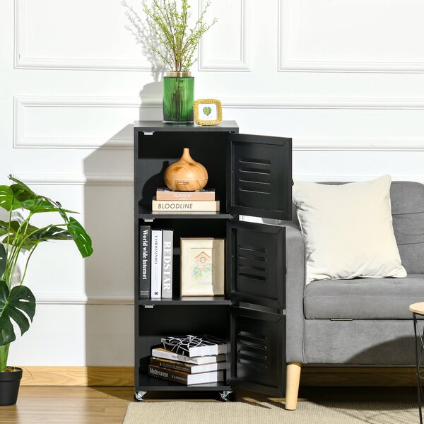 HOMCOM Rolling Storage Cabinet 3-Tier Mobile File Cabinet with Wheels & Metal Doors for Home Office, Living Room, Black Aosom UK