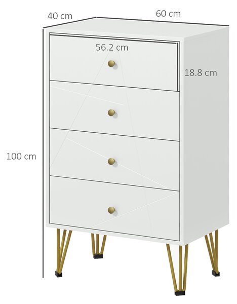 HOMCOM Bedroom Dresser: 4-Drawer Chest with Hairpin Legs, Stylish Storage Solution Aosom UK