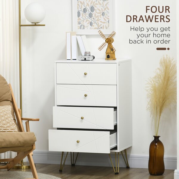 HOMCOM Bedroom Dresser: 4-Drawer Chest with Hairpin Legs, Stylish Storage Solution Aosom UK