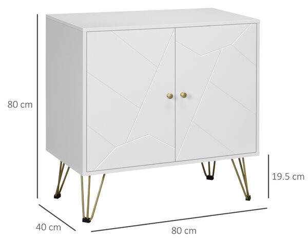 HOMCOM Slim Sideboard Cabinet, Storage with Golden Hairpin Legs 3-Level Adjustable Shelves for Living Room Dining Room Hallway, White Aosom UK