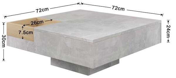 Modern Square Coffee Table with Storage Box and Sturdy Structure, Living Room Table with Marble Top for Sofa Side, 72L x 72W x 30H cm, Grey Aosom.UK