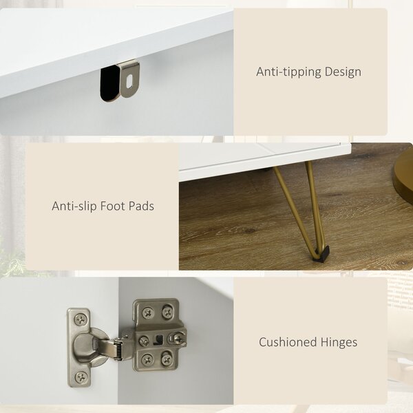 HOMCOM Slim Sideboard Cabinet, Storage with Golden Hairpin Legs 3-Level Adjustable Shelves for Living Room Dining Room Hallway, White Aosom UK