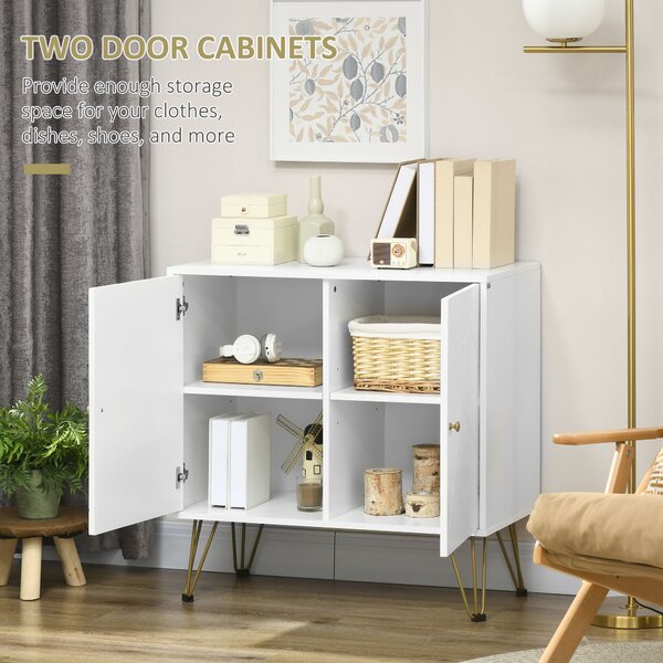 HOMCOM Slim Sideboard Cabinet, Storage with Golden Hairpin Legs 3-Level Adjustable Shelves for Living Room Dining Room Hallway, White Aosom UK