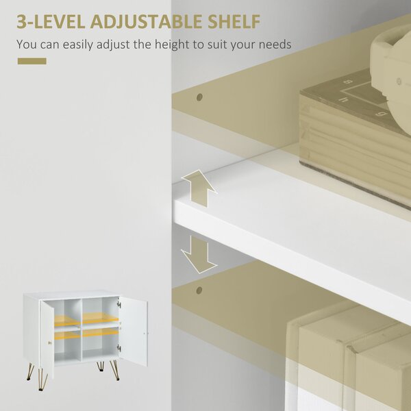 HOMCOM Slim Sideboard Cabinet, Storage with Golden Hairpin Legs 3-Level Adjustable Shelves for Living Room Dining Room Hallway, White Aosom UK
