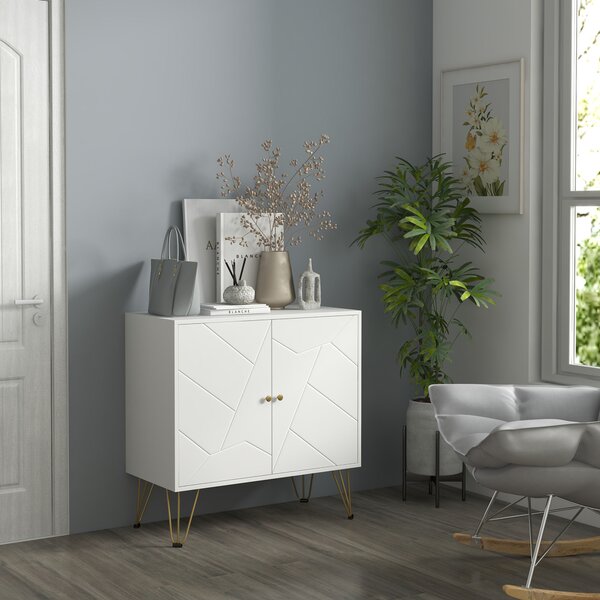 HOMCOM Slim Sideboard Cabinet, Storage with Golden Hairpin Legs 3-Level Adjustable Shelves for Living Room Dining Room Hallway, White Aosom UK
