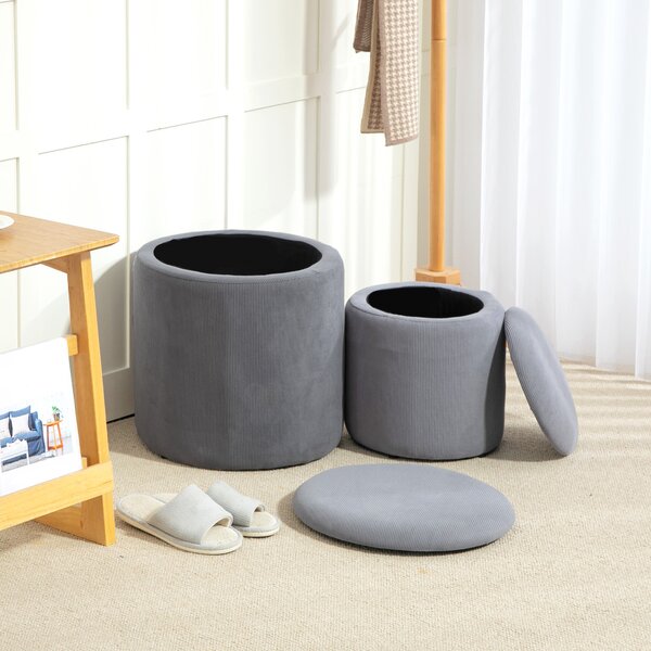 HOMCOM Modern Storage Ottoman with Removable Lid - Light Grey Aosom UK
