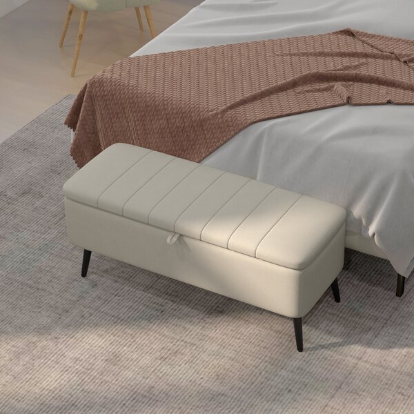 HOMCOM Storage Ottoman Linen Fabric Bench with Flip Top - Cream White Aosom UK