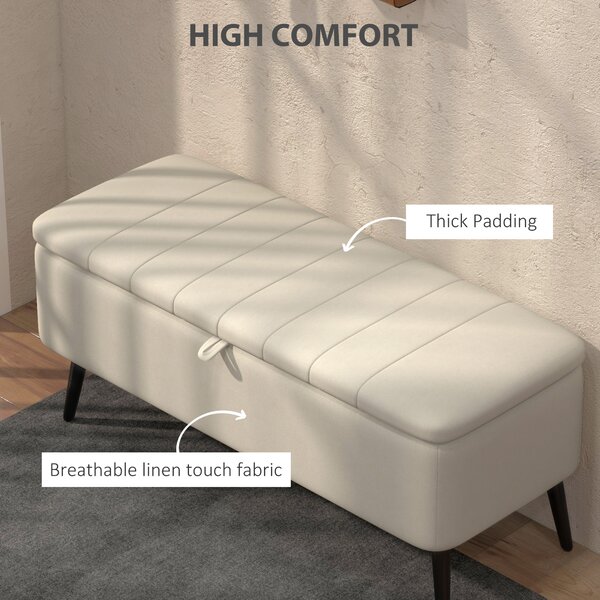 HOMCOM Storage Ottoman Linen Fabric Bench with Flip Top - Cream White Aosom UK