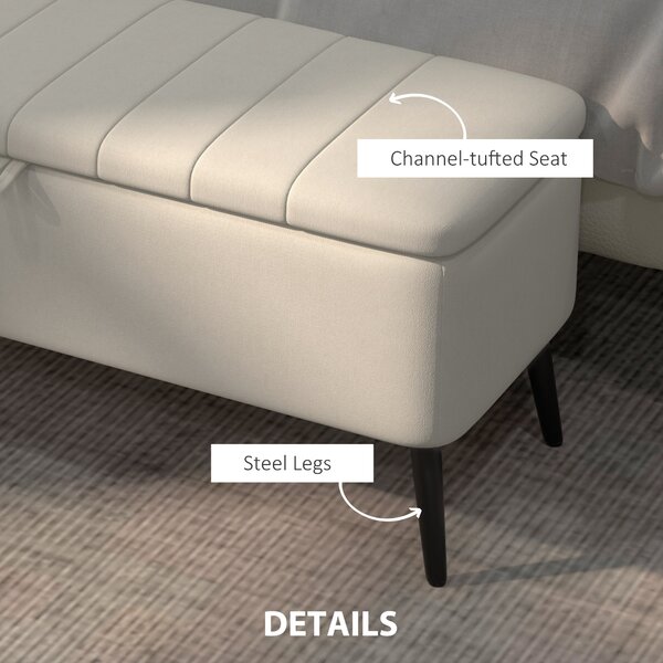 HOMCOM Storage Ottoman Linen Fabric Bench with Flip Top - Cream White Aosom UK