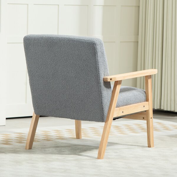HOMCOM Accent Chair Wood Frame with Thick Cashmere Cushions Wide Seat Armchair Home Furniture Bedroom Office Grey Aosom UK