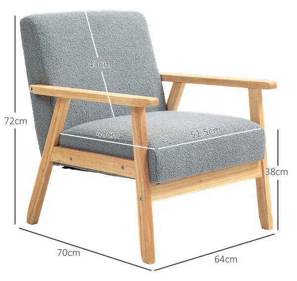 HOMCOM Accent Chair Wood Frame with Thick Cashmere Cushions Wide Seat Armchair Home Furniture Bedroom Office Grey Aosom UK