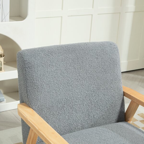 HOMCOM Accent Chair Wood Frame with Thick Cashmere Cushions Wide Seat Armchair Home Furniture Bedroom Office Grey Aosom UK