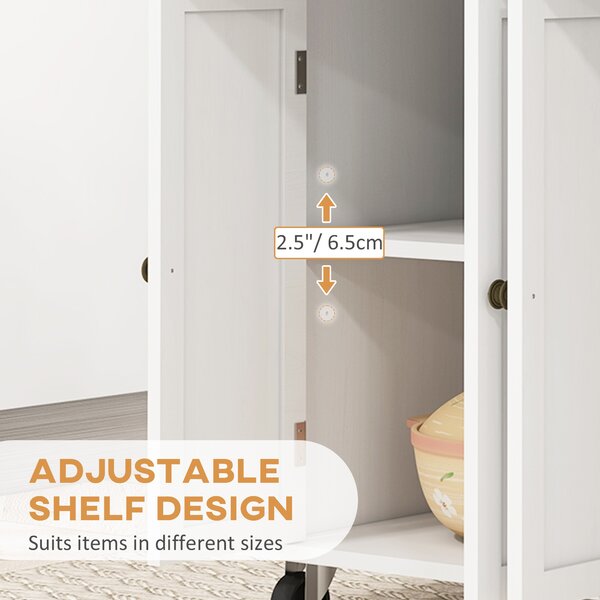 HOMCOM Rolling Kitchen Island Storage Trolley with Rubber Wood Top & Drawers for Dining Room, White Aosom UK