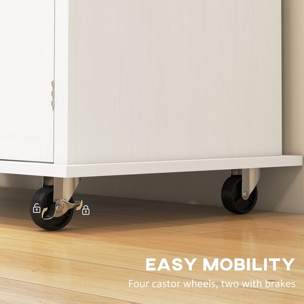 HOMCOM Rolling Kitchen Island Storage Trolley with Rubber Wood Top & Drawers for Dining Room, White Aosom UK