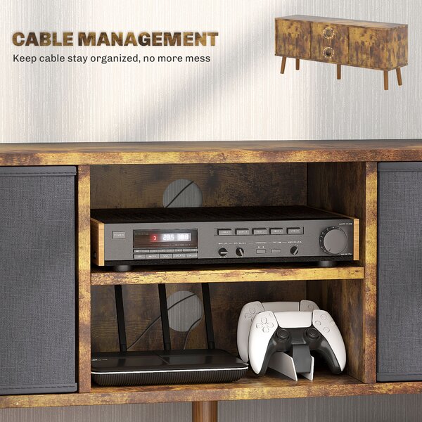 HOMCOM TV Cabinet Stand Unit for TVs up to 50'' with Foldable Drawers, Entertainment Centre for Living Room Rustic Brown Aosom UK