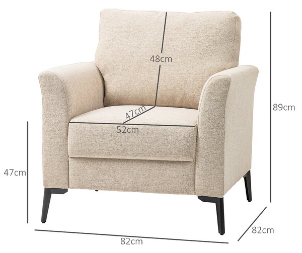 HOMCOM Modern Armchair, Linen Fabric Upholstered Accent Chair with Metal Legs, Wood Frame, Scratch-Resistant Treatment and Padded Cushion, Beige Aosom UK