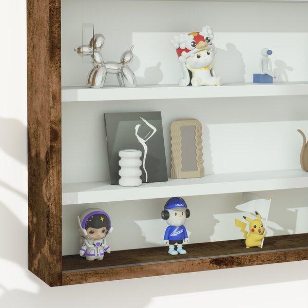 HOMCOM 5-Tier Wall Display Shelf Unit Cabinet w/ 4 Adjustable Shelves Glass Doors Home Office Ornaments 60x80cm Rustic brown Aosom UK