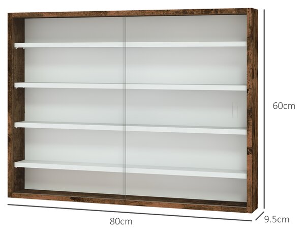 HOMCOM 5-Tier Wall Display Shelf Unit Cabinet w/ 4 Adjustable Shelves Glass Doors Home Office Ornaments 60x80cm Rustic brown Aosom UK